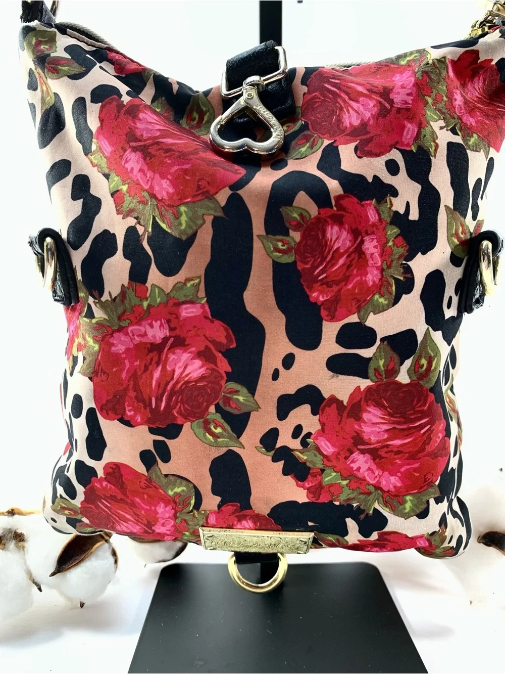 Betsey Johnson Floral Animal Print Y2K Whimsical Crossbody Bag Heart Charm